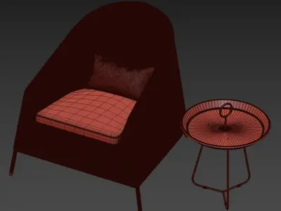 Cane Line Kingston Lounge chair set 3D model