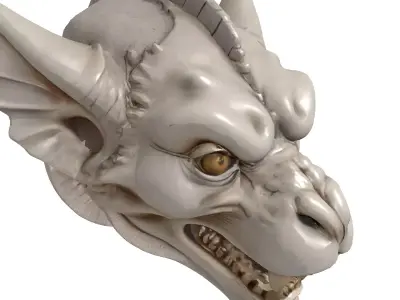 Detailed Fantasy Dragon Head Sculpture Low-poly 3D model