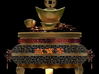 Chinese gold Ingot  pot 3D model