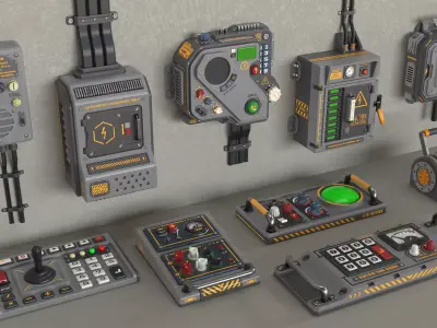 Control Panel 2 - 10 pieces Low-poly 3D model