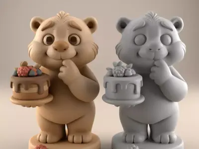 Cute Bear with Cake 3D STL File for Fun Decor 3D print model