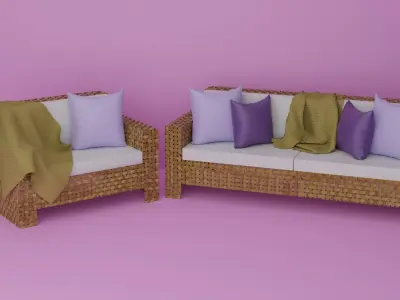 Wicker Sofa Set 3D model