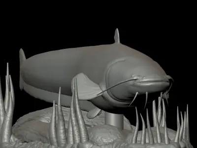 Catfish underwater statue detailed texture for 3D 3D print model