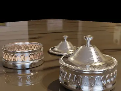 Classic sugar or solt metal bowl  with decor in baroque style Free 3D model