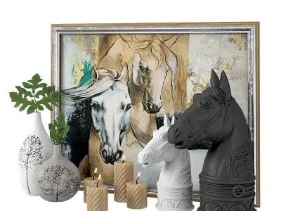 Decoration set horse head wall art 3D model