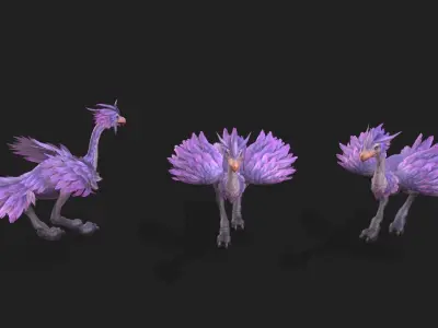 Ostrich complete animation Low-poly 3D model