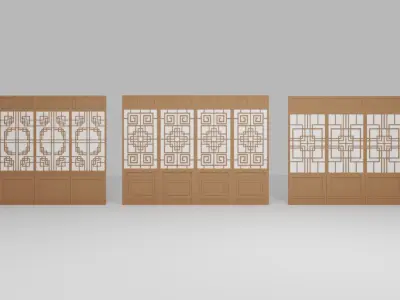 Chinese Window Low-Poly Set 1 3D Model Pack