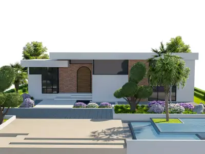 Modern Villa Exterior Scene - The Oasis Low-poly 3D model