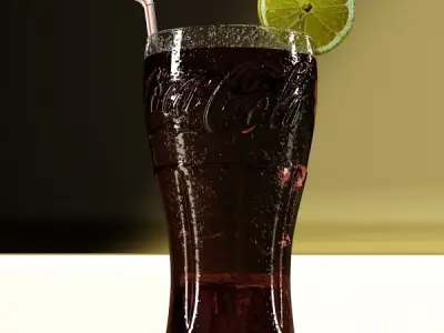 Coke Coca Cola Glass Coaster Straw and Lemon 3D model