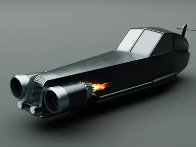 Game ready retro-futuristic car Low-poly 3D model