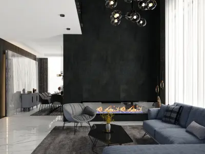  Living room with Kitchen 3D model