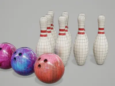 Bowling Balls and Pins Low-poly 3D model