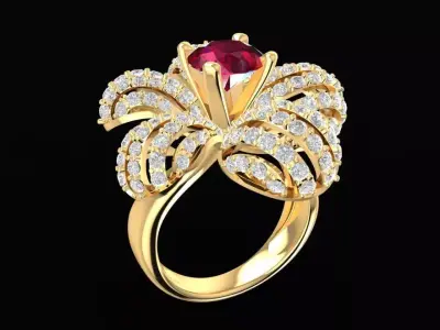 Luxury Ruby Flower Diamond Ring for Women 3D Model 1677 3D print model
