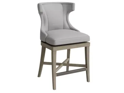 Gray Fabric Wooden Swivel Counter Stool 3D model