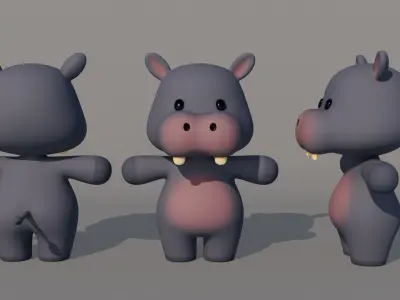 Rigged Cartoon Hippo Low-poly 3D model