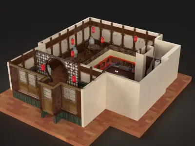 Chinese restaurant   Low-poly 3D model