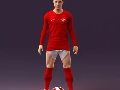 001053 soccerplayer red white uniform and ball 3D model