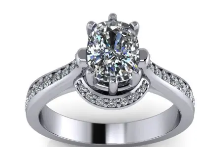 Vintage Antique OvalCut Halo Side Accent Engagement Ring 3D print model