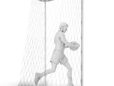 FOOTBALL PLAYER with ball and football goal Low-poly 3D model