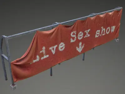 Cyberpunk style sign - vinyl banner on frame Low-poly 3D model