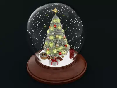 Snow Globe with Tree Gifts and Falling Snowflakes - Animated Low-poly 3D model