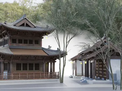 Several old Japanese houses for making movies and games Low-poly 3D model
