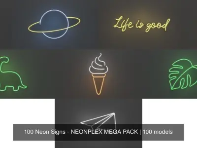 100 Neon Signs - NEONPLEX MEGA PACK 3D Model Collection