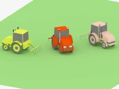 Low Poly Tractor three farm tractors Low-poly 3D model