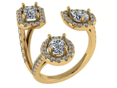 Oval-Emerald-Pear cut halo ring 3D print model