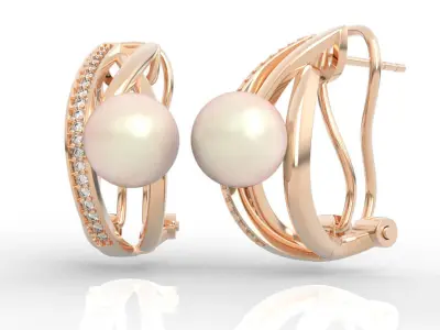stud pearl earrings with diamond 3D print model