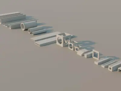 Precast Concrete Elements Collection - 20 Items Low-poly 3D model