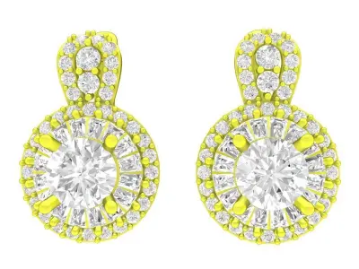 A7486 Baguette Diamond Halo Hoop Earrings 3D Model 3D print model