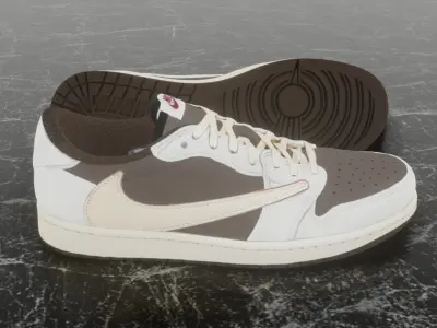 AIR JORDAN 1 LOW TRAVIS SCOTT MOCHA 3D SHOES Low-poly 3D model