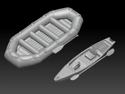 canoe girl and boys 2 3D print model