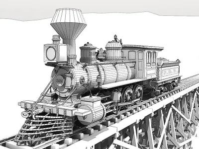 PRR 2-8-0 Steam Locomotive and Tender - Animated 3D model