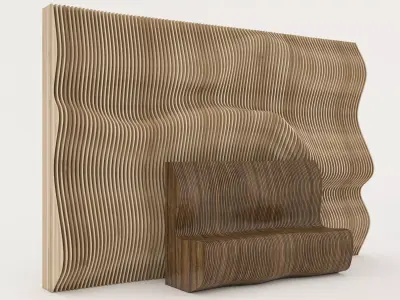 Parametric Sculptural Wall  and Parametric Wooden Bench 3D  Low-poly 3D model