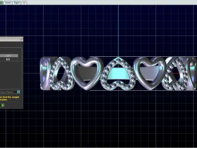 Gold Half Band Ring Heart Beaded Details 3D Model Print Ready 3D print model