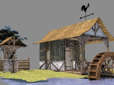 Medieval Water Wheel 3D model