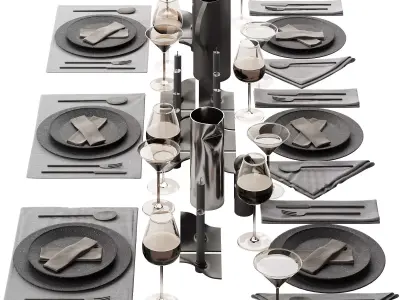 063 Tableware decor set 01 dark matte 3D model