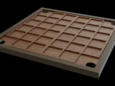 Low Poly Carrom Board Model with Coins and Striker Low-poly 3D model