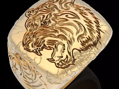 Tiger ring silver gold sterling printable jewelry 3D model 3D print model