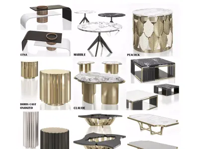 Coffee table 3d model collection 10 pieces Low-poly 3D model