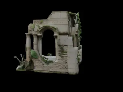 Ancient Courtyard Ruins with Overgrown Foliage 3D model