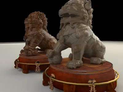 Chiese lion statues 3D model