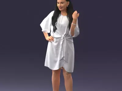 000164 Standing Woman in Stylish White Dress with Waist Tie 3dp 3D print model