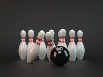 Bowling pins with ball in middle Low-poly 3D model