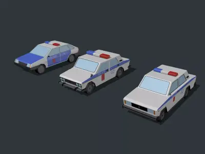 police cars set Low-poly 3D model