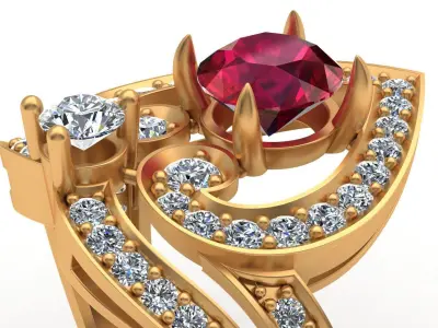 Regal Cascade Diamond Ruby Gold Ring  3D print model
