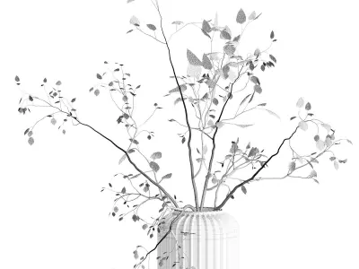 Branches plant with galss vase white bouquet 22 3D model