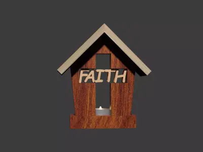 Rustic Faith House Candle Holder with Tealight Candle Low-poly 3D model